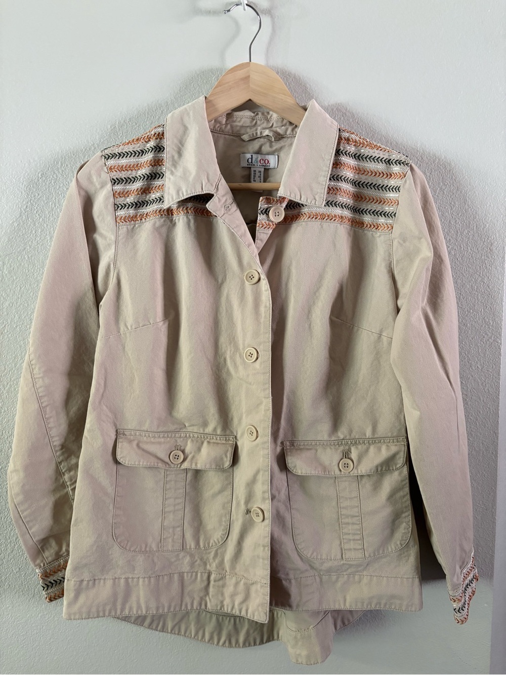 Denim & Co. cotton twill utility jacket Embroidered Cotton Beige XS